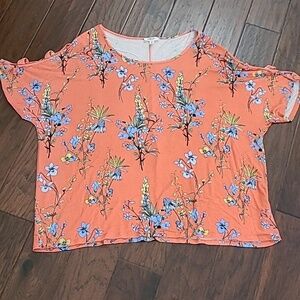 Como Blu Coral Floral Blouse with Cut Out Sleeves size 3X